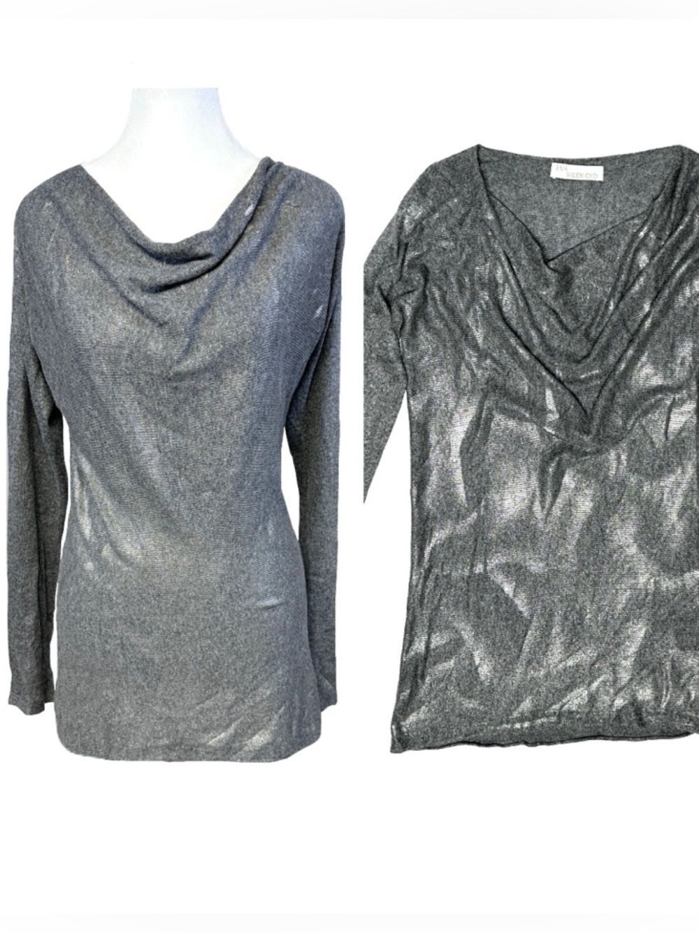 Metallic Cashmere Viscose Blend Cowl Neck Sweater Eva Week-End Made in Italy Med
